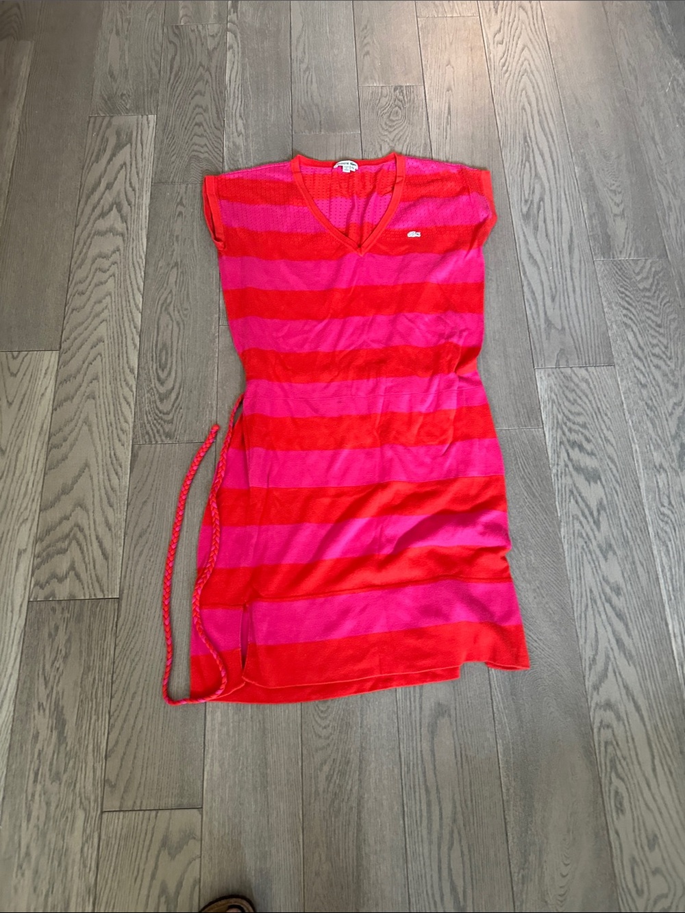 Lacoste Perforated Knit Top in Bright Red & Hot Pink